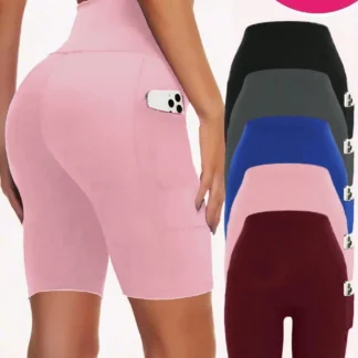 5-Pack High Stretch Yoga Shorts,Cycling Pants,Women Sweat Absorbent Breathable Tight Shorts,With Pockets,Workout Sports Shorts