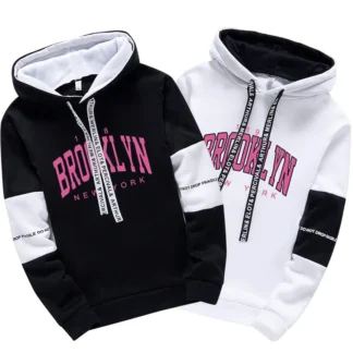 Booklyn Print Hoodies for Woman Urban Casual Fashion Tracksuit Hooded Sweaatshirt Sweatpants Girls Home Outdoor Comfort Pullover