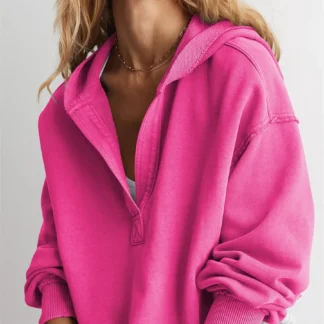 Women s Casual Long Sleeve Pullover Hoodie with Drawstring Hood and V-Neckline for Spring and Autumn Fashion