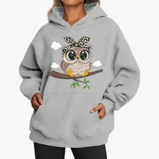 New Cute Owl Design Women Hoodies American Style Casual Hoody Autumn Hip Hop Hoodie Casual Fleece Clothing Female Sweatshirt