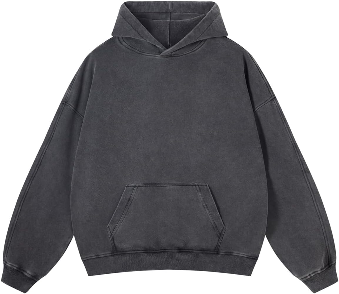 Oversized Acid Wash Vintage Cotton Hooded Sweatshirt