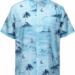 Men's Short-Sleeve Hawaiian Shirt - Green Sailing Print