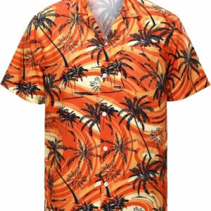 Men's Short-Sleeve Hawaiian Shirt - Orange Tropical